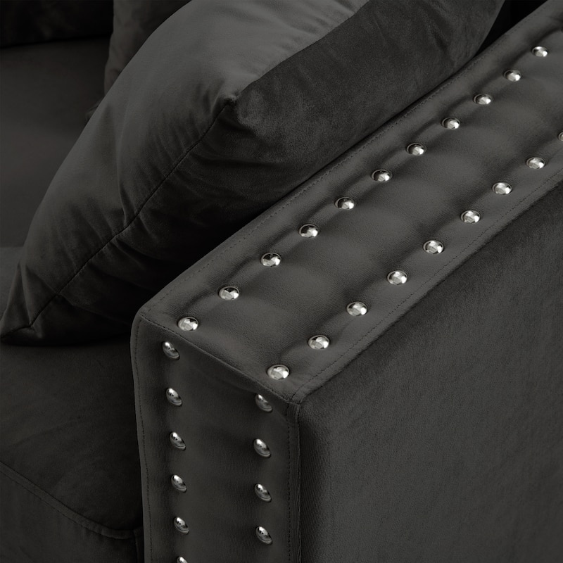 Modern Design Sofa Square Armrest With Silver Nails Decoration Upholstered Velvet Couch