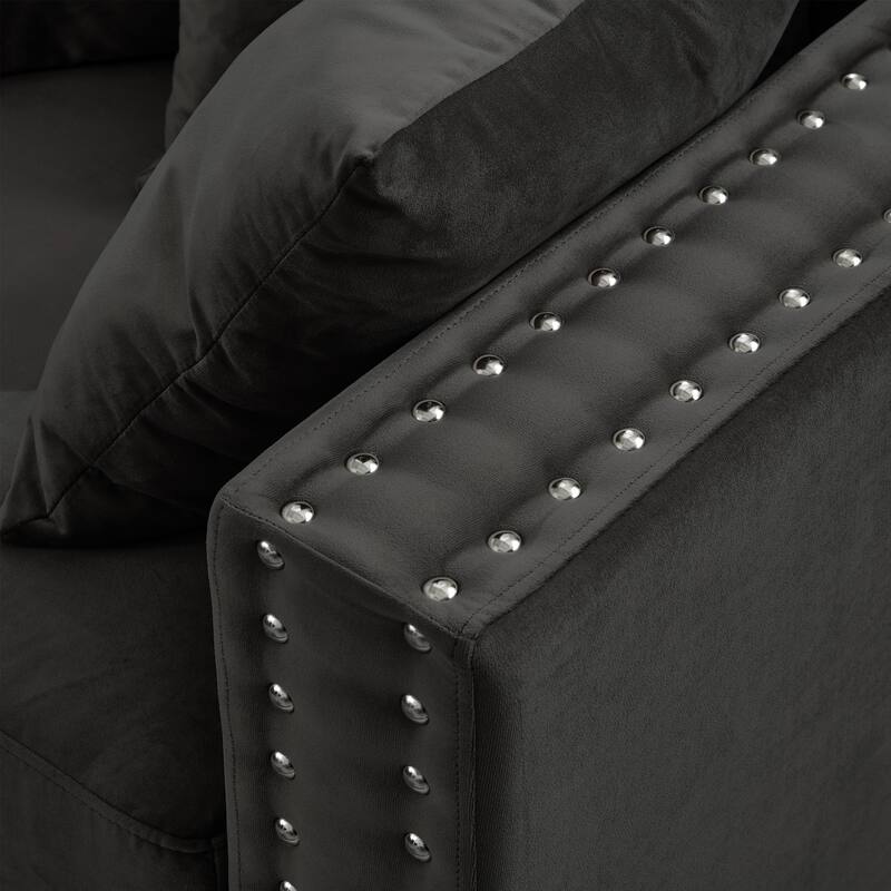 Velvet Loveseat Sofa with Storage, Comfy Upholstered Deep Seat Sofa, 2-Seater Sofa with Nailhead Trim & 6 Throw Pillows