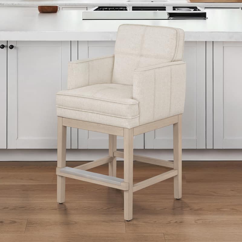 27 in. Counter Height Upholstered Bar Stools Modern Barstools with Open Arms and Wood Legs for Kitchen Islands