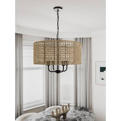 Retro Vintage 4-Light Personality Hemp Rope Pendant Lighting Fixture