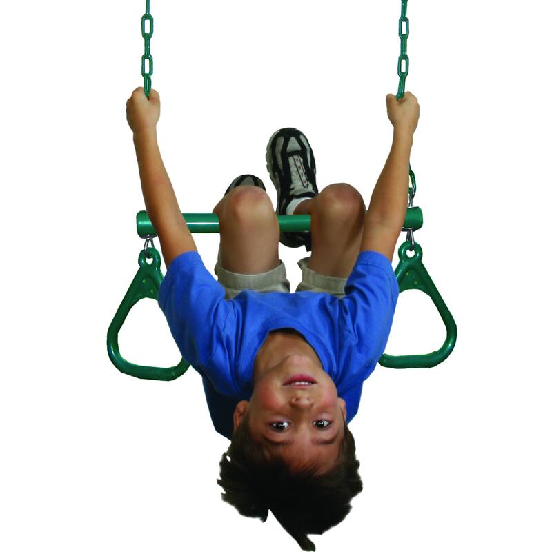 Swing-N-Slide Ring Trapeze Combo Swing with Coated Chains, Green - 40.5" H x 17" W
