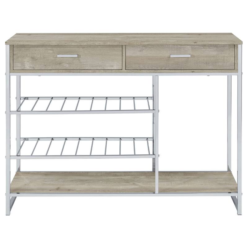 Melrose Grey Washed Oak and Chrome 2-drawer Home Bar Storage