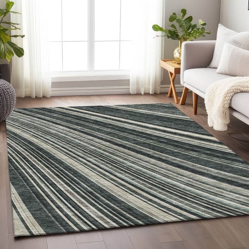Premium Washable Super Soft Modern Flow Mayfield Rug - Black - 5' x 7'6"