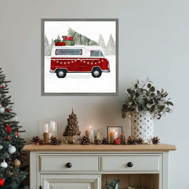 Yuletide Camper IV by Victoria Barnes (22 x 22 in.), Framed Canvas Wall Art Print - Sylvie Greywash