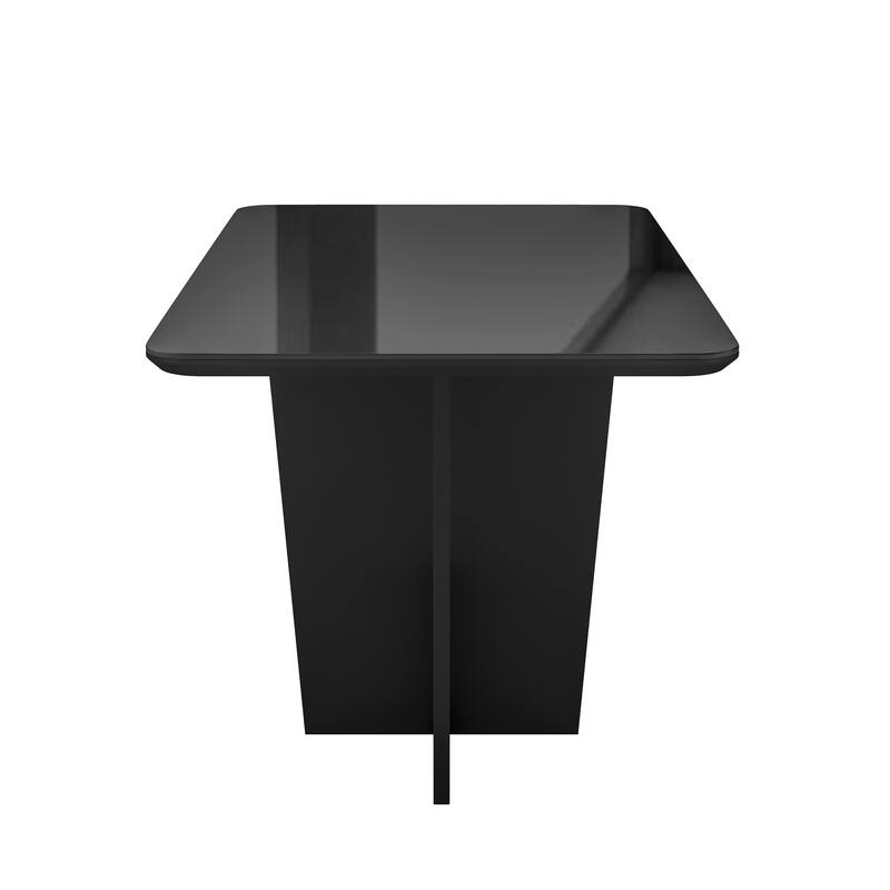 Compact 4 Seater Italian Dining Table with Painted Glass Top and Wooden Base, Black