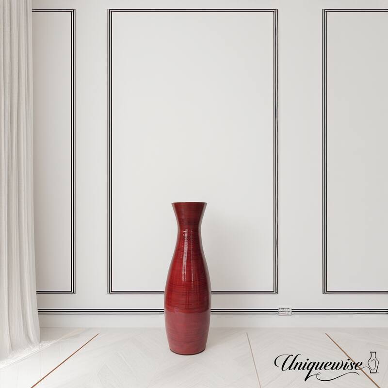 Decorative 24-inch Tall Red Bamboo Floor Vase for Modern Home, Office, Living Room, Bedroom, and Entryway Interior Decor