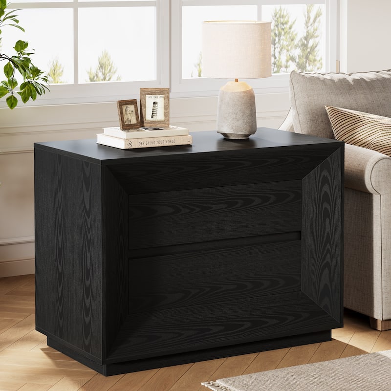 Oversized Wide Nightstand Set of 2, 35.4" Large Night Stand with Drawers - Black