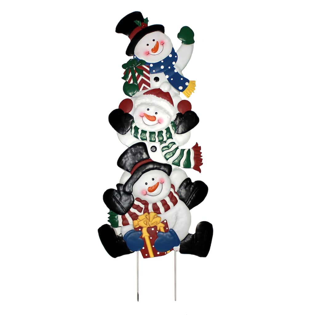 49" Metal Stacked Snowman Garden Stake - Multicolor