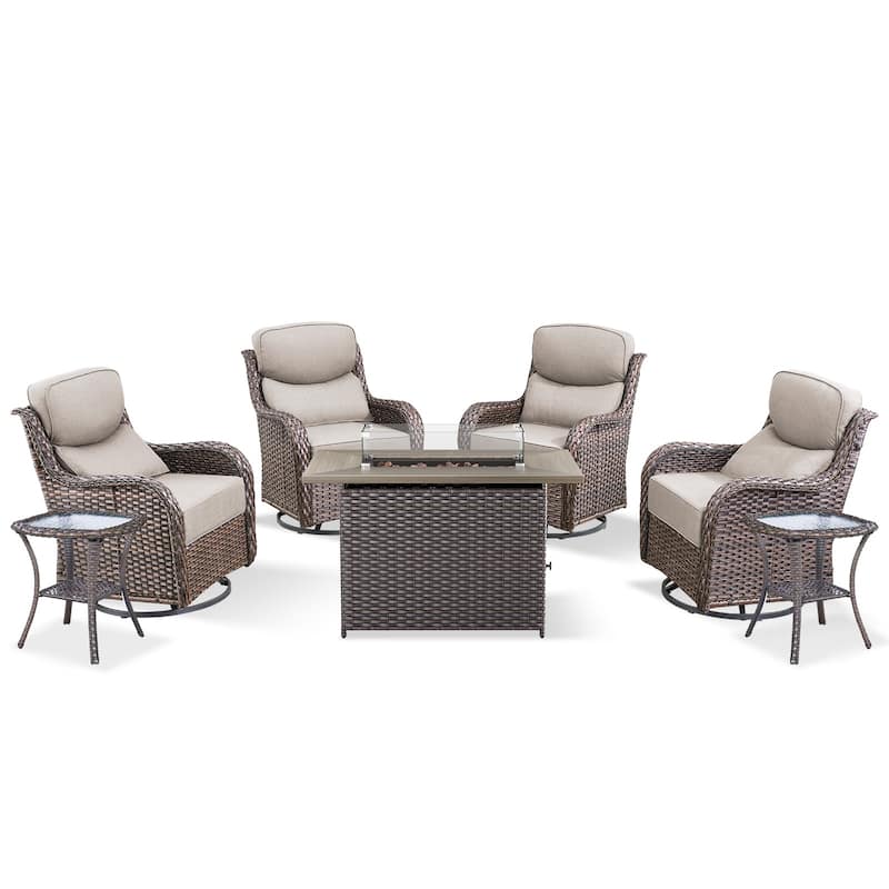 Pocassy Outdoor 6 Inch Sofa Swivel Chairs with Fire Pit Table Set