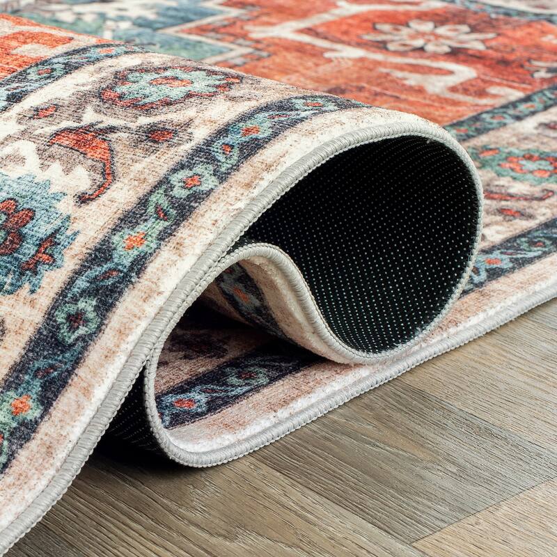 World Rug Gallery Transitional Medallion Washable Non Slip Area Rug