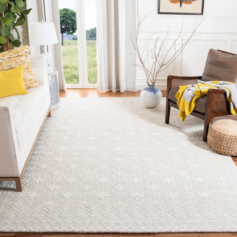SAFAVIEH Handmade Blossom Manuela Modern Floral Wool Rug - 11' x 15' - Grey/Ivory