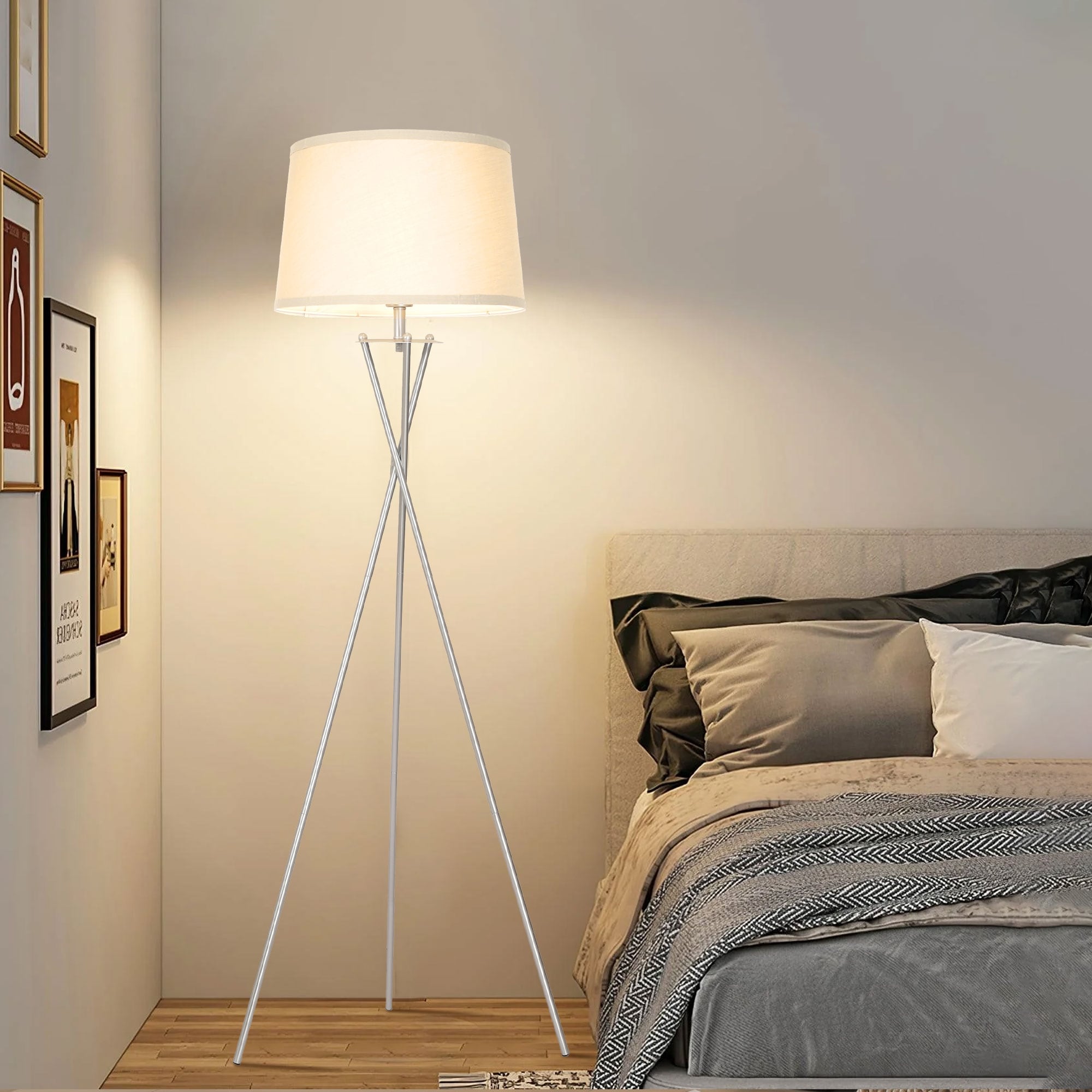 Metal Floor Lamp with Linen Shade foot switch