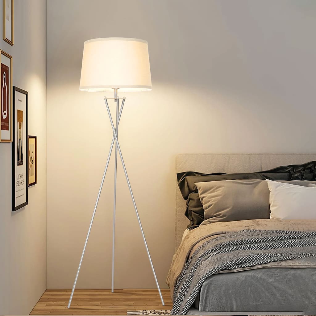 Metal Floor Lamp with Linen Shade foot switch