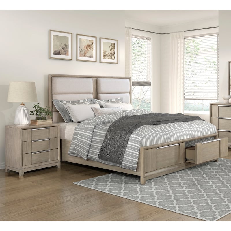 3pc Bedroom Furniture Set Platform Bed and Nightstands Modern Elegant Light Gray Finish