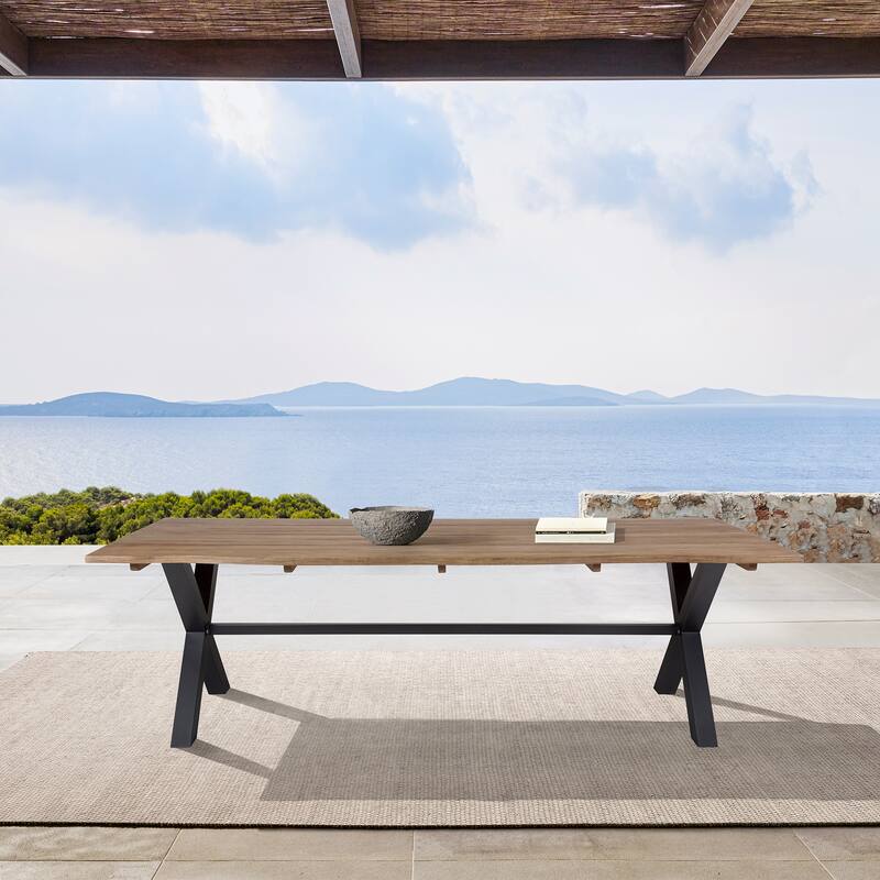 Glendora Tutti Frutti Outdoor Patio 5 Piece Live Edge Dining Set in Eucalyptus Wood Gray Rope and Cushions