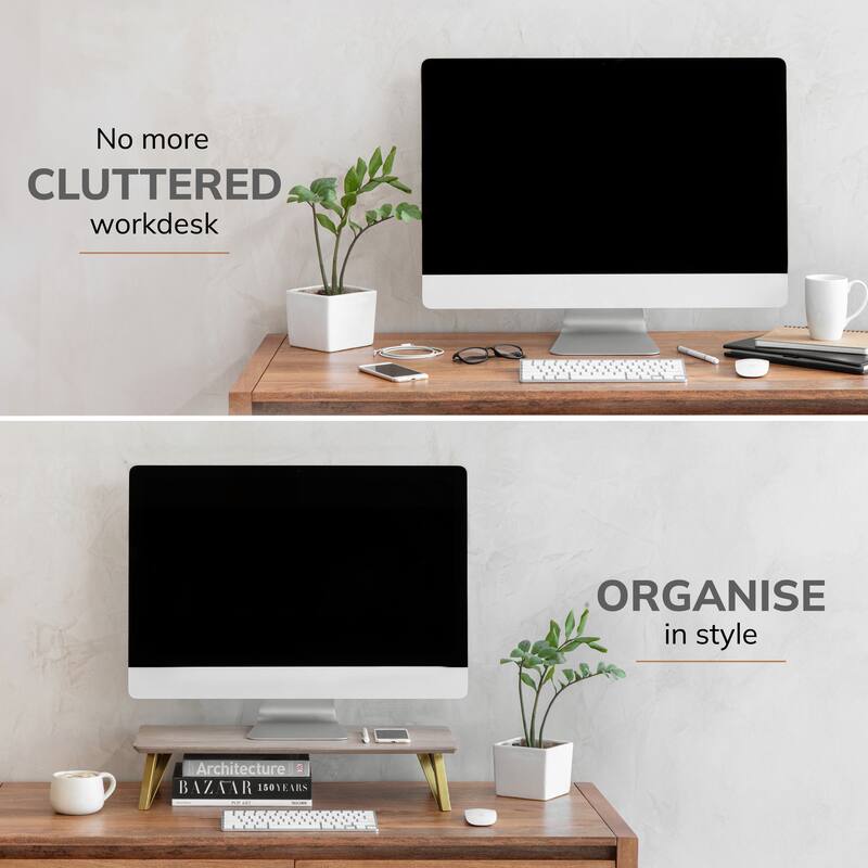 Jani Wood Monitor Stand Riser Desk - Ergonomic Design Stand, Desktop Organizer Table for Home, Office Workspace, Gaming Desk