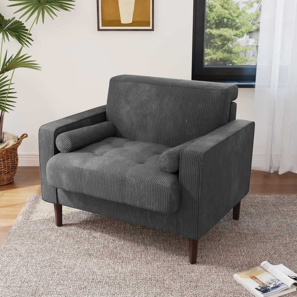 Modern Upholstered Corduroy Accent Chair With Arms Pillows