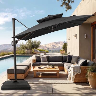 Pellebant 9X11FT Outdoor Dual Top Patio Umbrella Cantilever Offset with Base