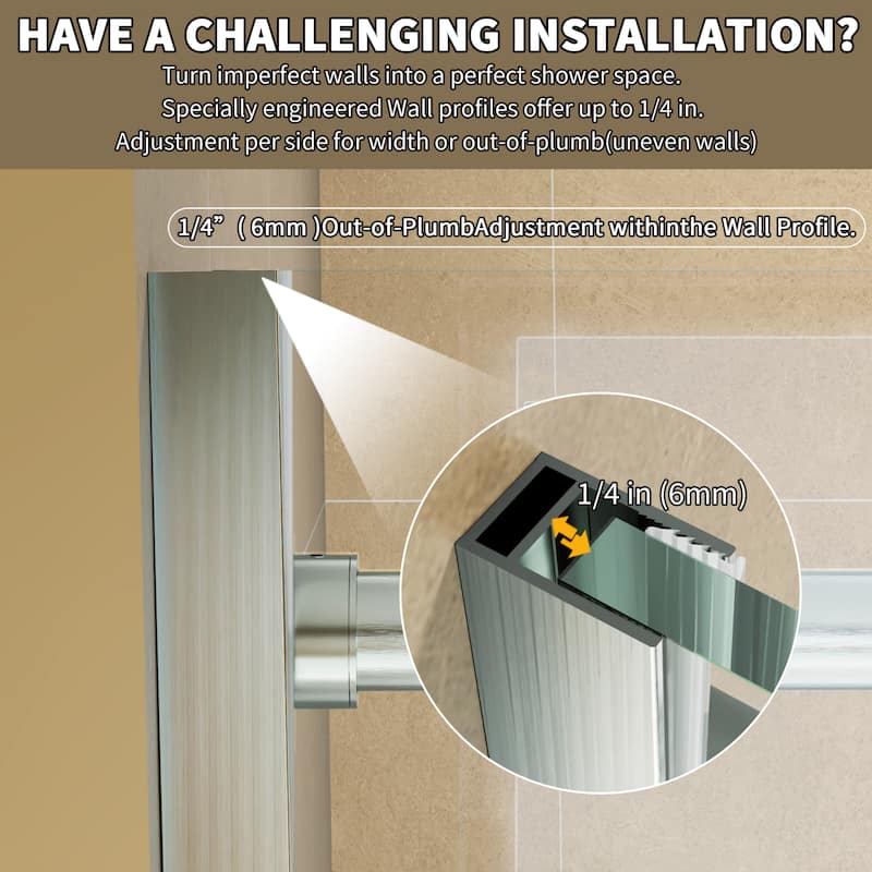 Modland 44-48" x 72'' Semi-Frameless Sliding Shower Enclosure - 3/8" SGCC Glass, Matte Black/Brushed Nickel