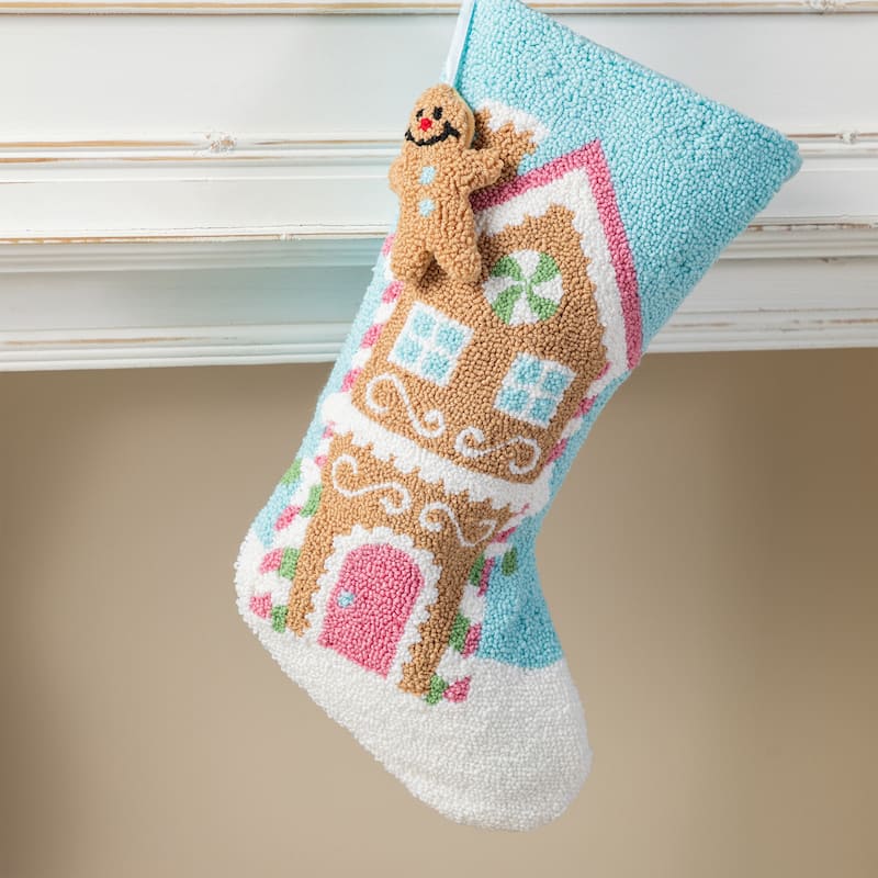Glitzhome 7.75"H Set of 2 Resin Gingerbread House Stocking Holders with Stockings