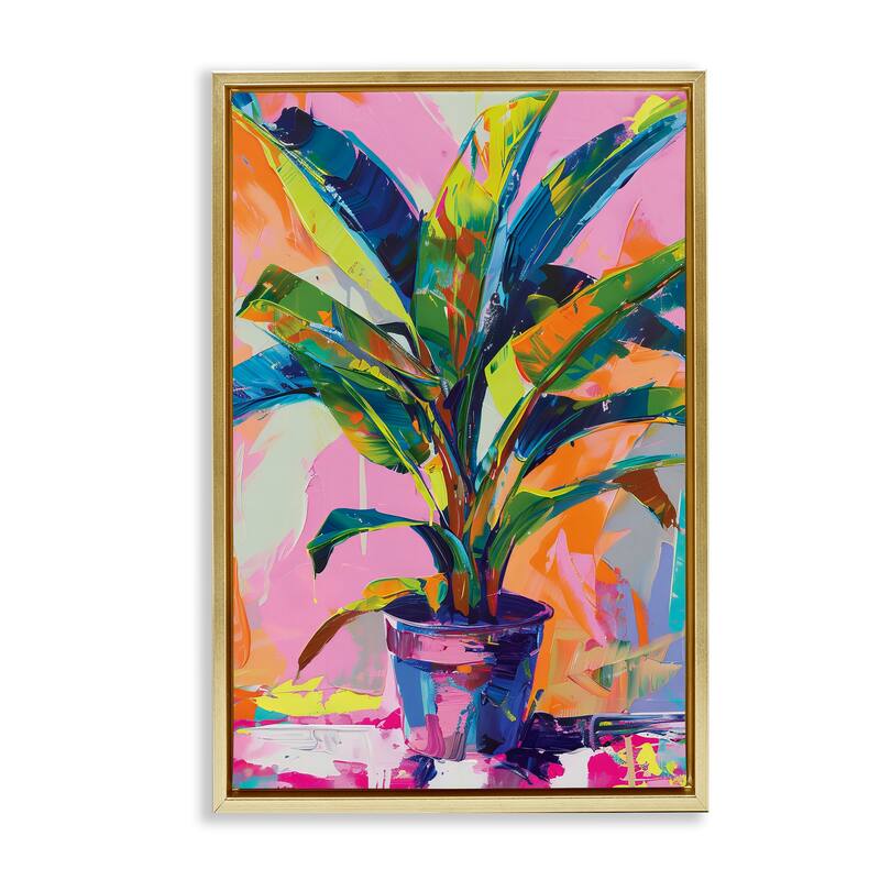 Stupell Vivid Saturated House Plant Framed Floater Canvas Wall Art Design By LSR Design Studio - 21 x 31 - Gold