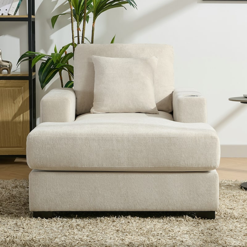 Oversized Chaise Lounger Modern Sofa Couch with Pillows, Charge Station & Cup Holders