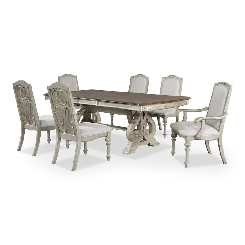 Pann Farmhouse White Solid Wood 7-Piece Expandable Dining Table Set by Furniture of America