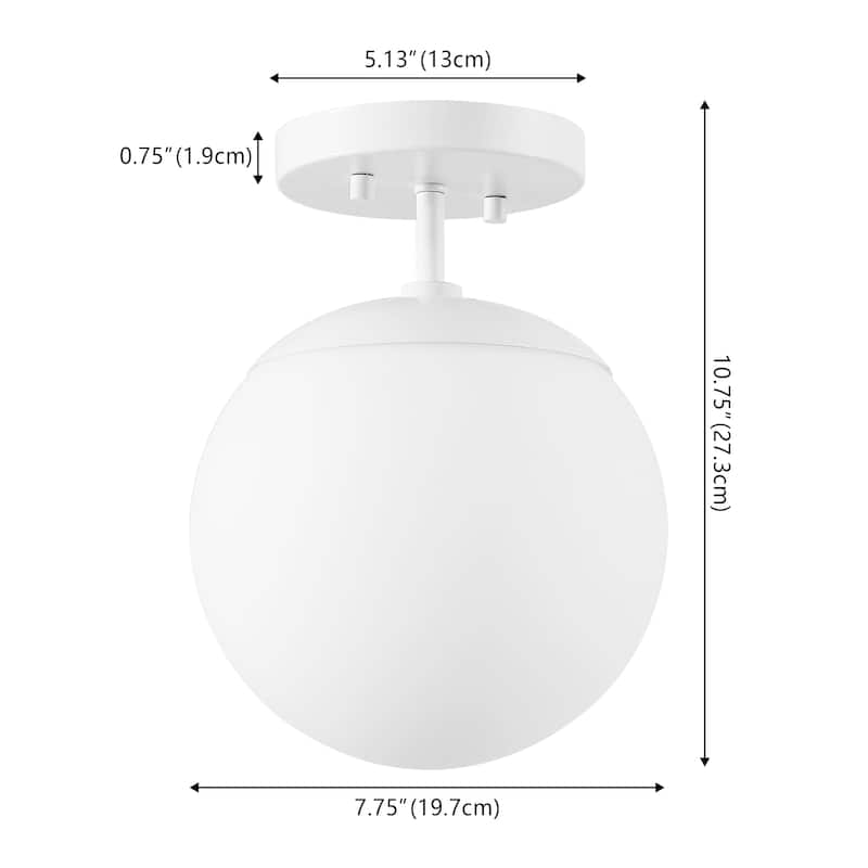 Galax Bistro 7.75" 1-Light Bohemian Farmhouse Iron/Frosted Glass LED Semi Flush Mount, Brass Gold/White by JONATHAN Y