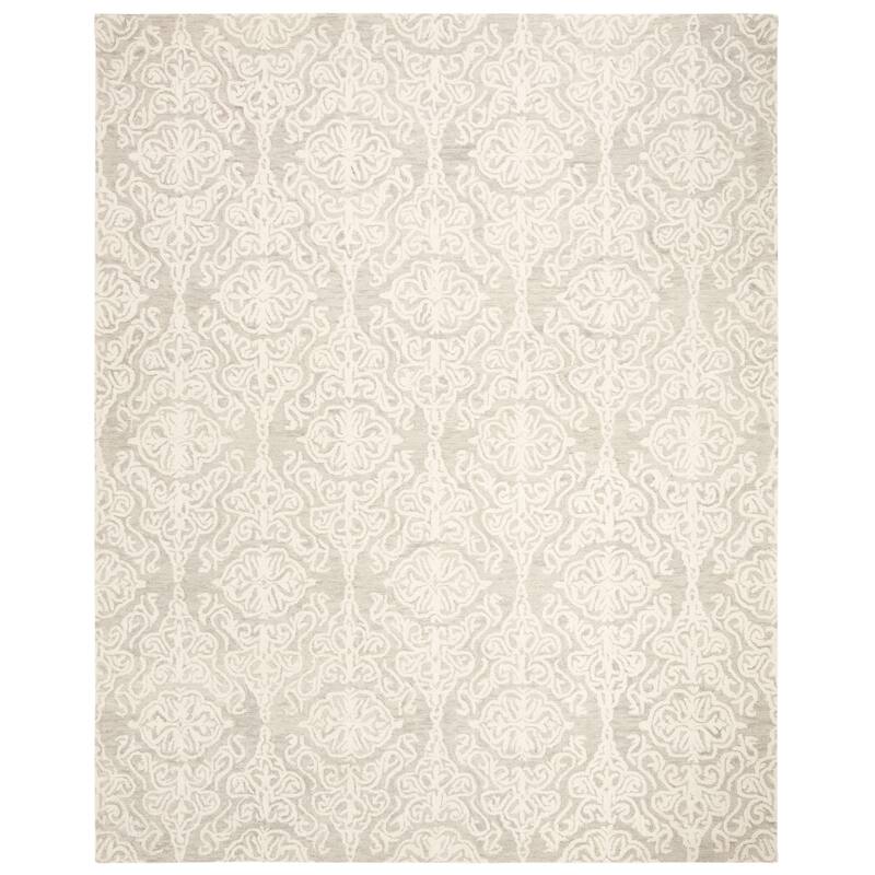 SAFAVIEH Handmade Blossom Mahalia Modern Floral Wool Rug - 9' x 12' - Silver/Ivory