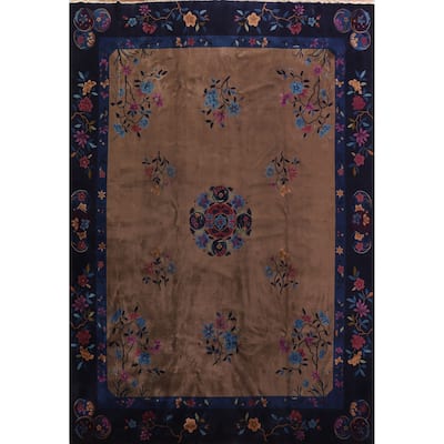 Vegetable Dye Art Deco Oriental Area Rug Hand-knotted Wool Carpet - 12'0" x 14'8"