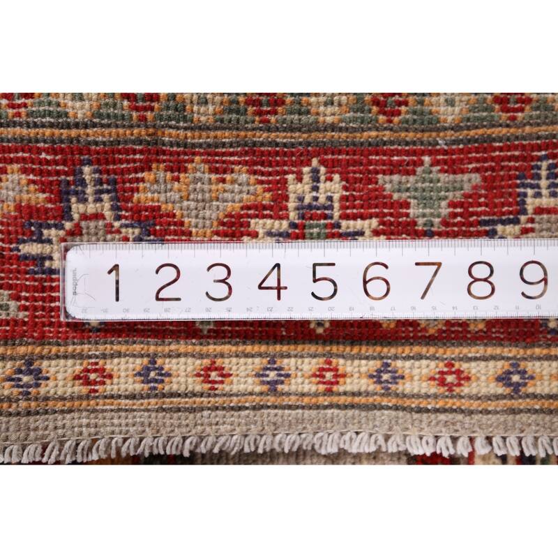 Beige Geometric Kazak Foyer Rug Handmade Wool Carpet - 2'9" x 4'2"