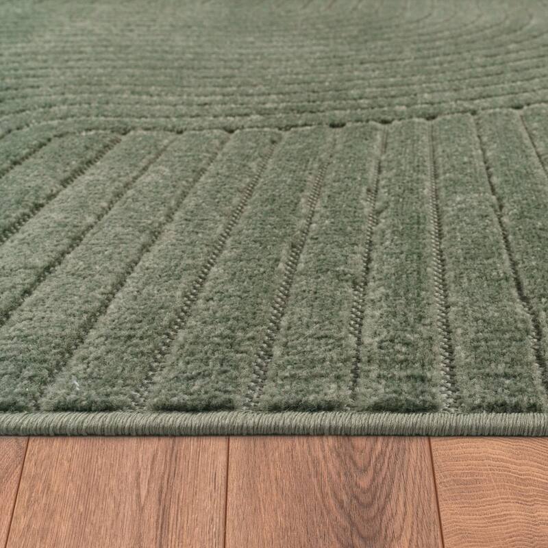 Minimalist In- & Outdoor Rug Boho with Curved Line Pattern in Silver Cream