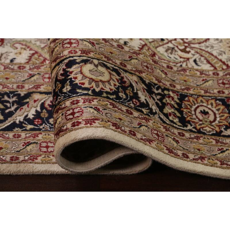 Vegetable Dye Floral Oriental Kashan Wool/ Silk Area Rug Hand-knotted - 8'1" x 10'8"