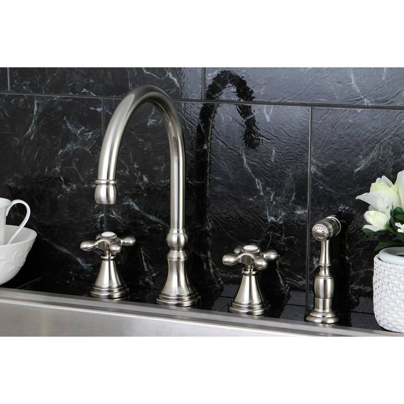 Kingston Brass Governor Widespread Kitchen Faucet with Metal Cross