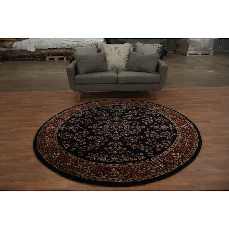 Hand Knotted Oriental 100% Wool Carpet Traditional Floral Black Agra Area Rug - 6' 8'' X 6' 7''