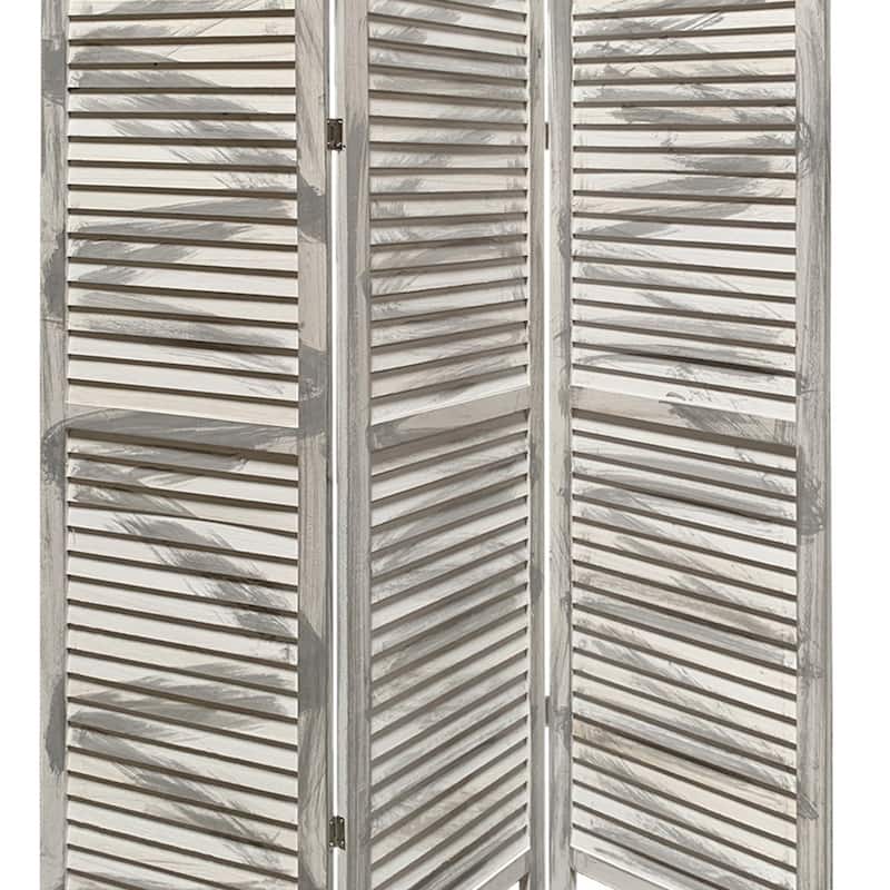 3 Panel Foldable Wooden Shutter Screen with Straight Legs, Gray