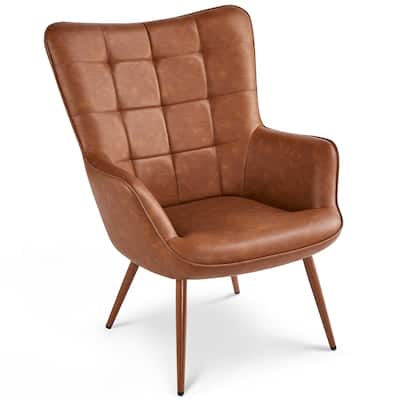 Yaheetech Faux Leather Chair Tufted Accent Chair for Living Room