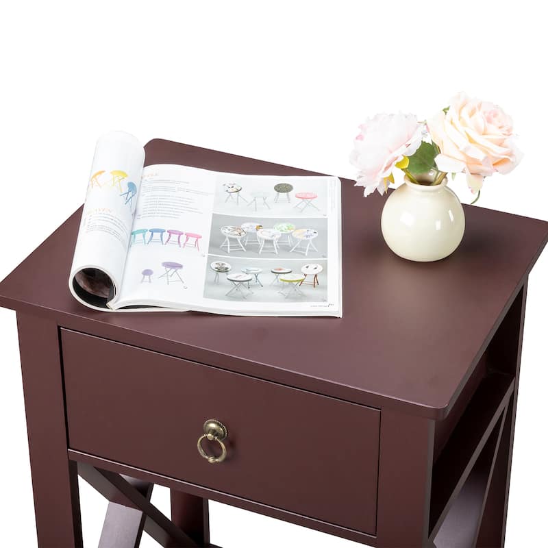 Brown MDF Coffee Side Intersection Tables with 2-Layer Drawers Set of 2 - 15.75 x 11.81 x 23.62 inches (L x W x H)
