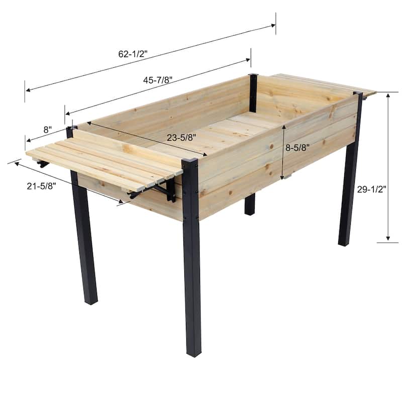Raised Garden Bed,Metal Leg Wood Planter Boxes w/Folding Storage Shelf