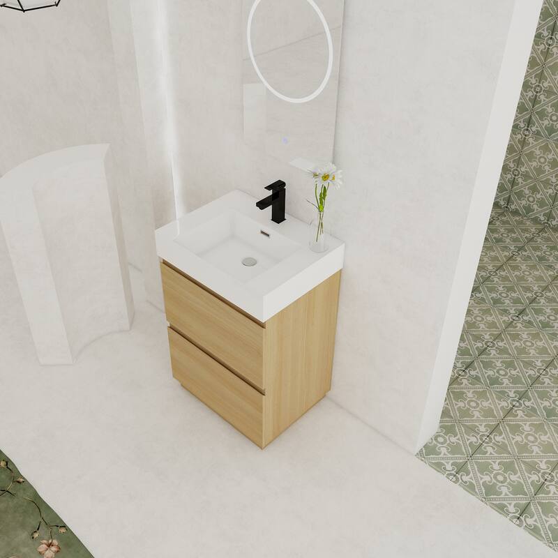 GDFStudio - Lecce Modern Freestanding Bathroom Vanity Set with Resin Sink, 2 Soft Close Drawers & Antirust Hardware