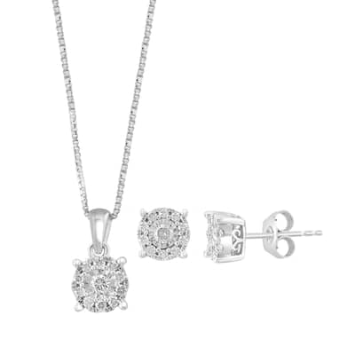 EFFY 925 Sterling Silver Diamond Earring and Necklace Set