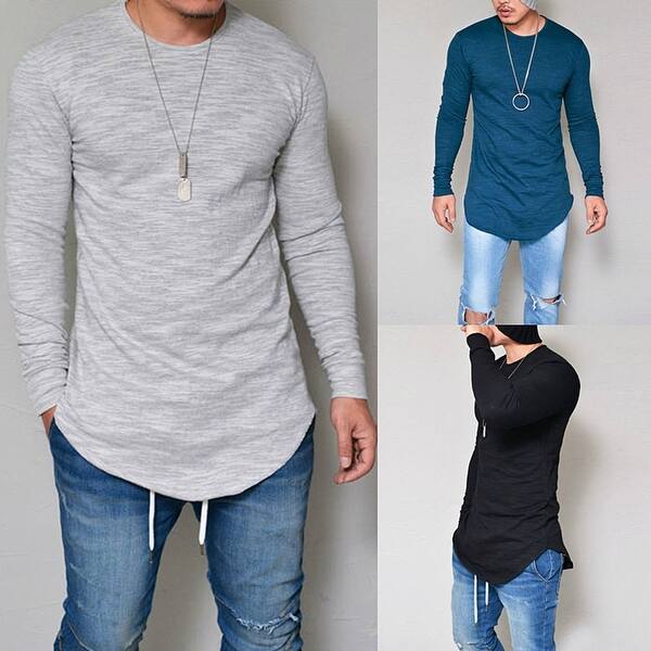 Shop Men Casual Fashion T Shirt Long Sleeve O Neck Slim Fit Solid