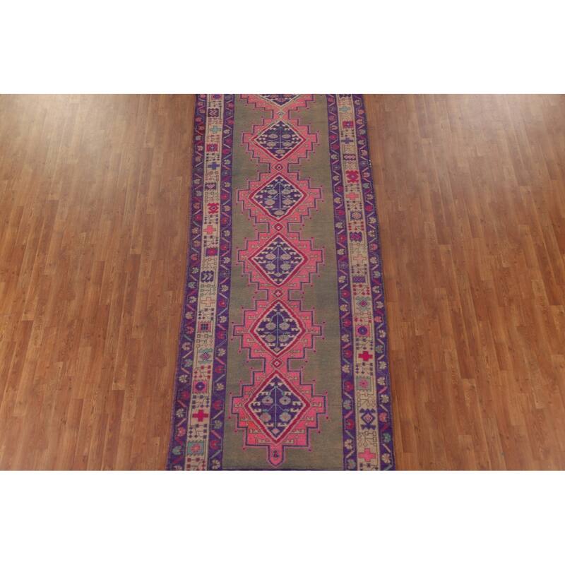 Hand Knotted Oriental 100% Wool Carpet Traditional Geometric Brown Lori Runner Rug - 12' 7'' X 4' 8''
