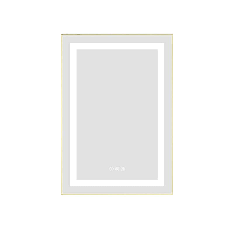 20 x 30 Inch LED Bathroom Mirror with Front and Backlight, Wall Mounted Vanity Mirror with Aluminum Frame, Anti-Fog, Memory - Brushed Gold