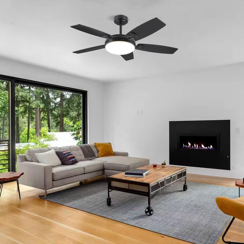 46 and 52 Inch Modern Ceiling Fan with LED and Remote 5 Plywood Dual Side Blades Remote and APP Control for Living Room Bedroom