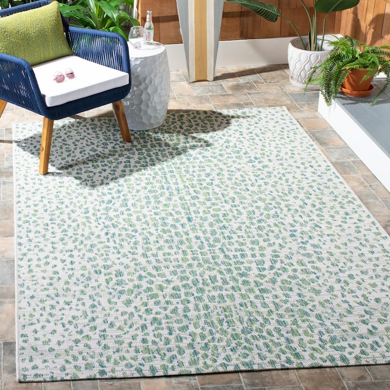 SAFAVIEH Courtyard Ruta Indoor/ Outdoor Waterproof Patio Backyard Rug - 6'7" x 9'6" - Ivory/Green
