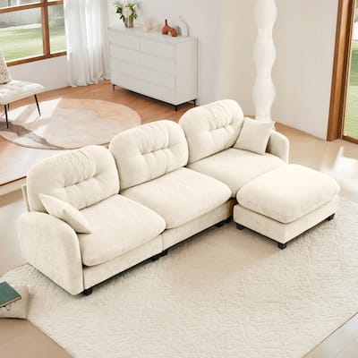 3-seat Chenille Modular Upholstered Convertible Sectional Sofa with Ottoman