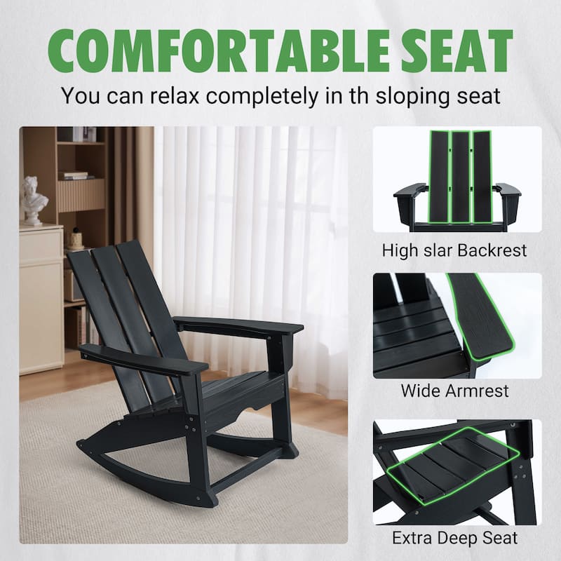 Modern Outdoor Adirondack Rocking Chair,Patio Rocker Chair,All Weather HDPE Plastic Adirondack Rocker for Poolside, Lawn, Garden