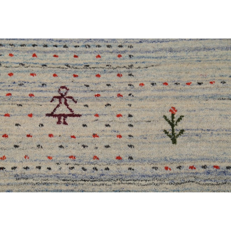 Striped Tribal Gabbeh Oriental Area Rug Hand-Knotted Beige Wool Carpet - 9'3"x 11'7"