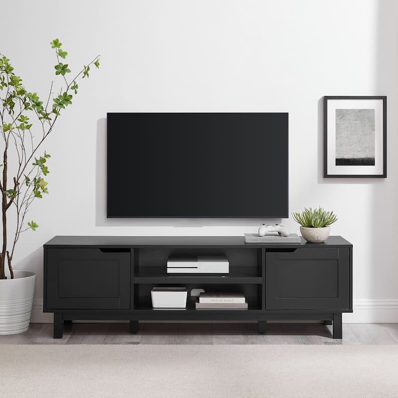 Modern 2-Door Open Storage TV Stand for TVs up to 65 inches - Solid Black